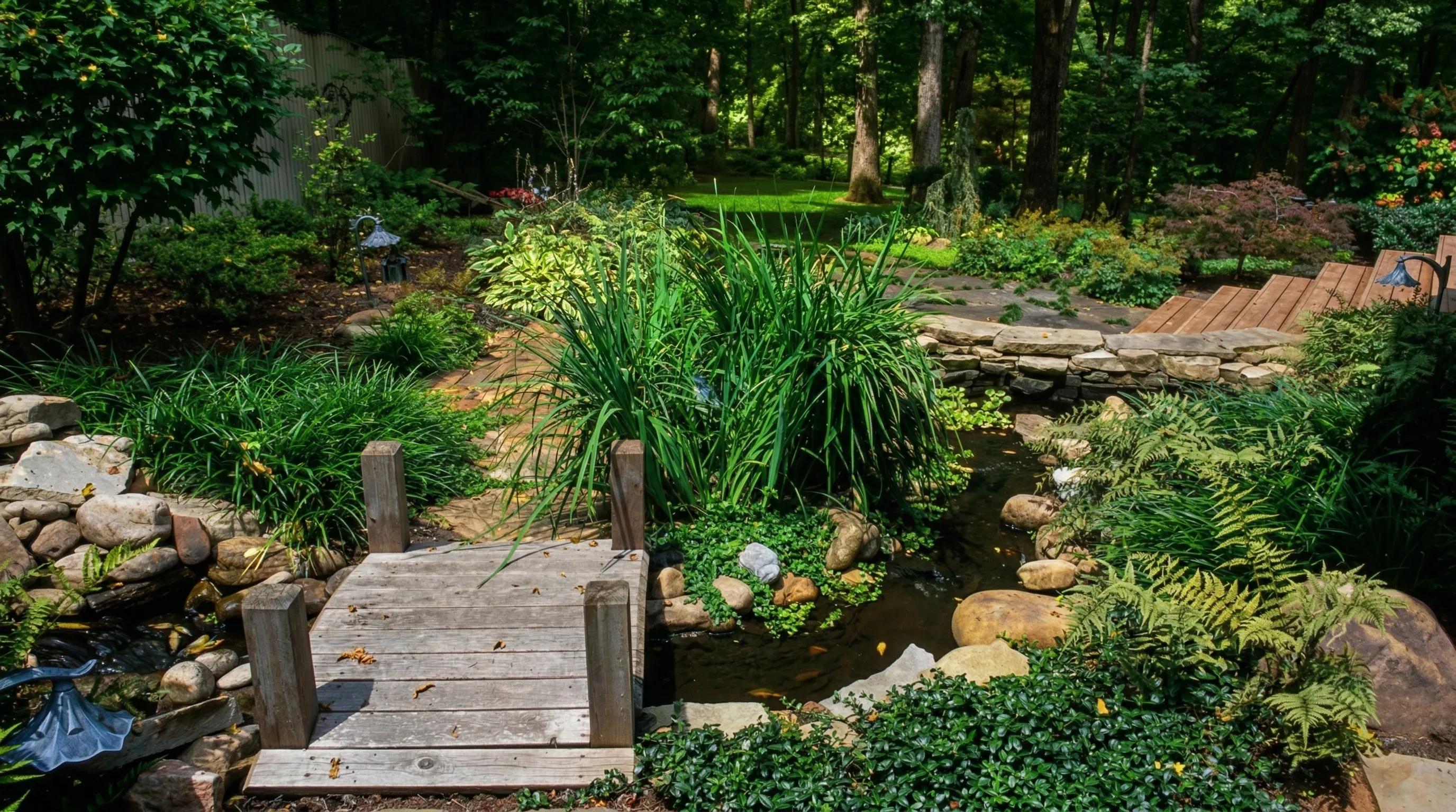 Garden bridge over stream